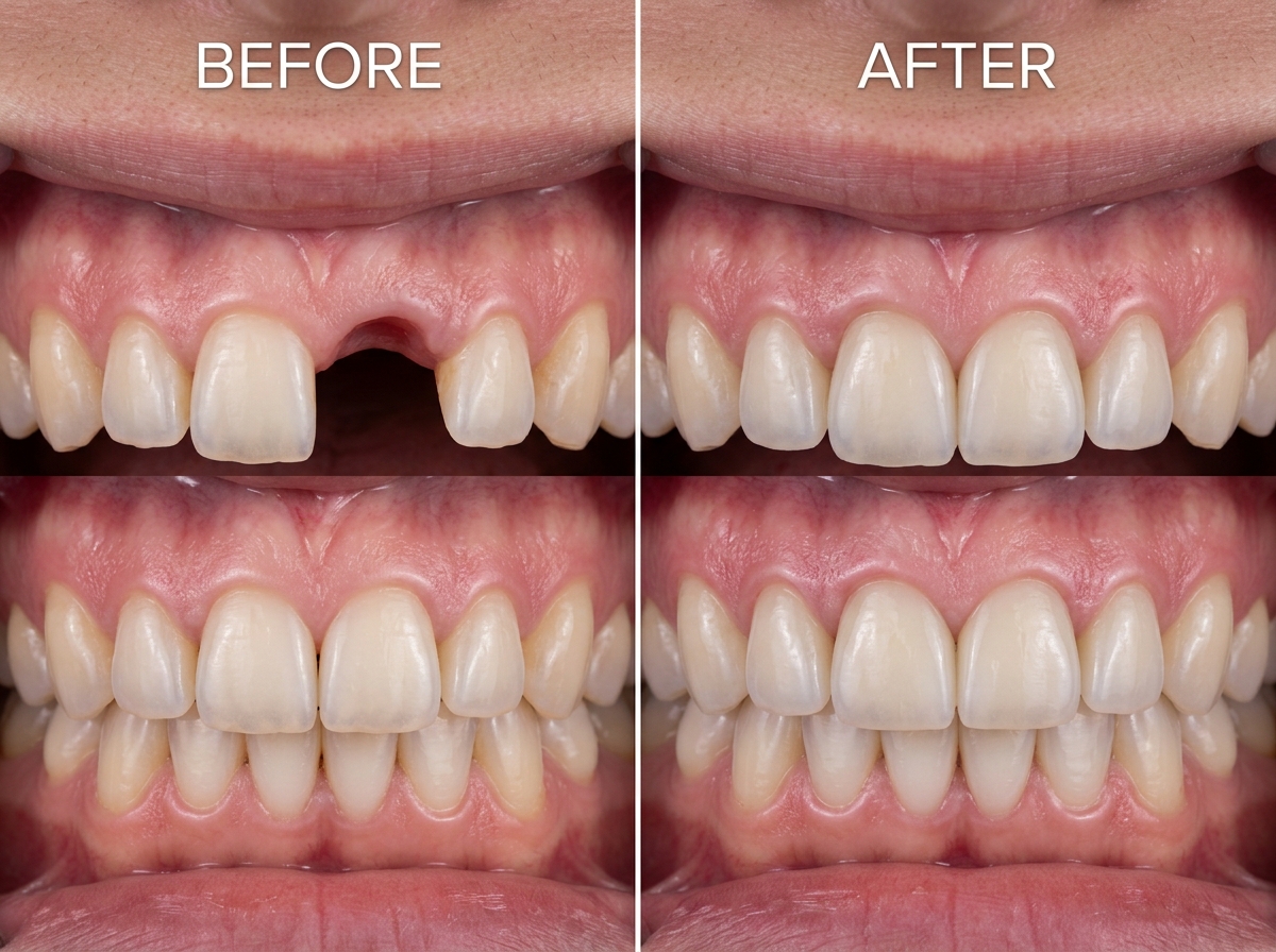 Single anterior dental implant before and after case study